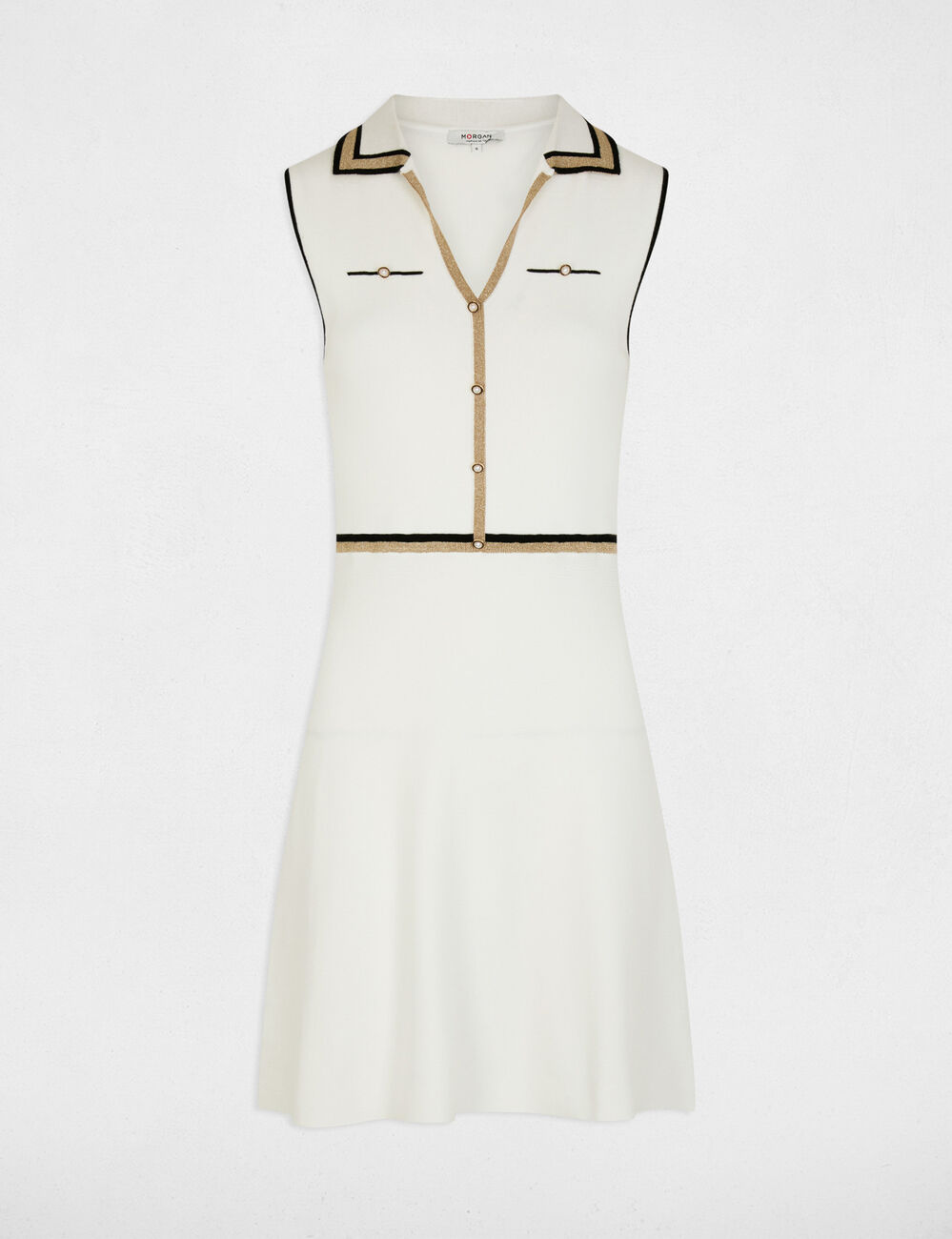 Robe tricot col &agrave; revers blanc femme