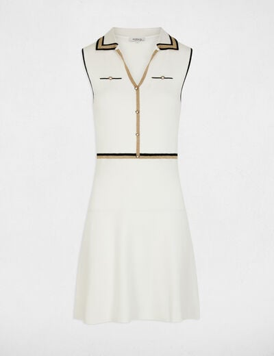 Robe tricot col &agrave; revers blanc femme