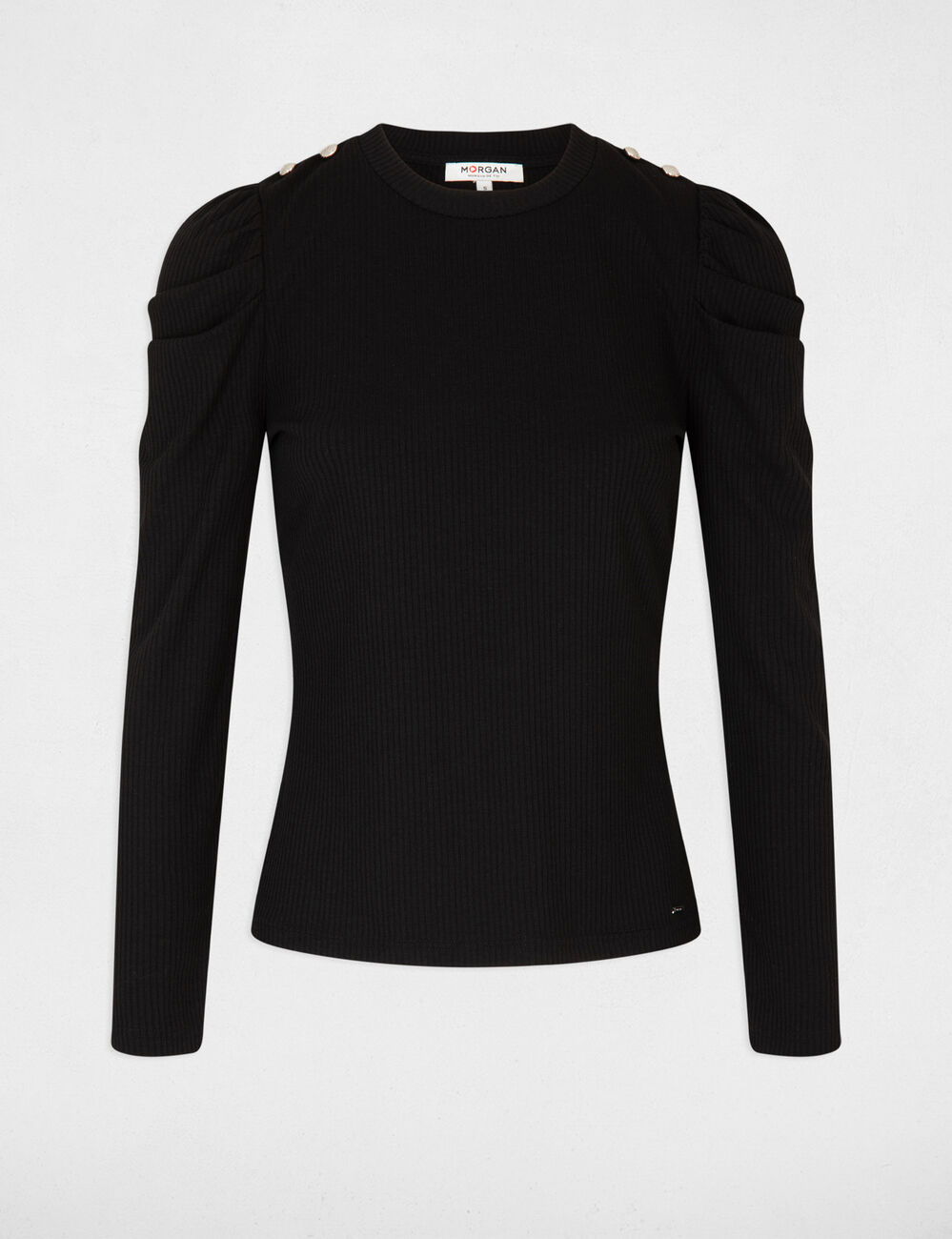 T-shirt manches longues c&ocirc;tel&eacute; noir femme