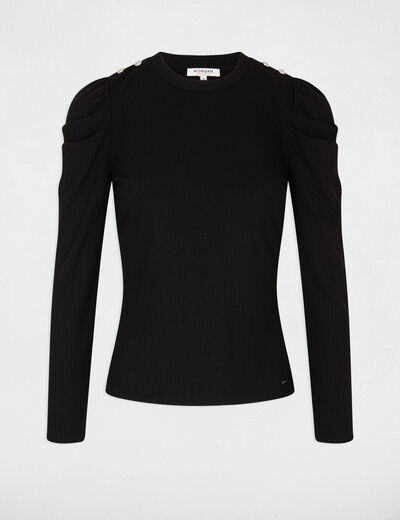 T-shirt manches longues c&ocirc;tel&eacute; noir femme