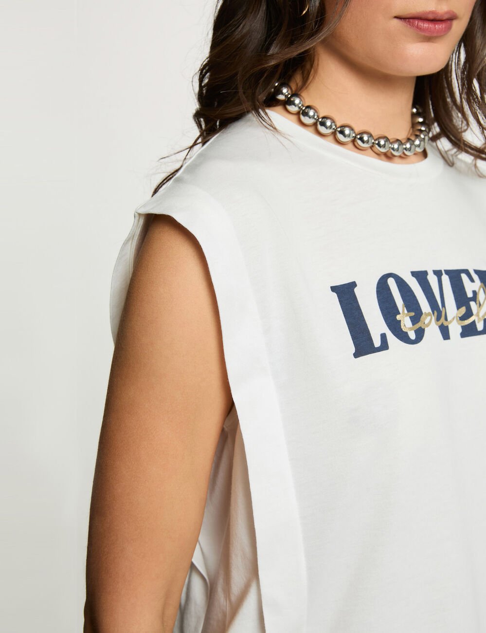 Recht T-shirt met ronde hals helder wit vrouw