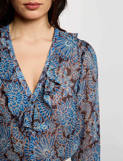 Chemise voile ajust&eacute;e multicolore femme