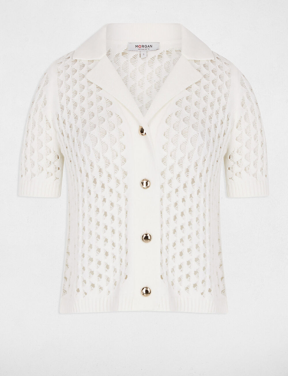 Gilet manches courtes ajouré blanc femme