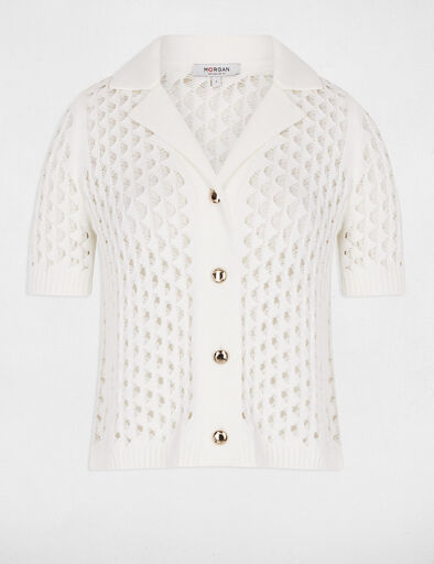 gilet manches courtes ajoure blanc femme Gilet manches courtes ajouré blanc femme