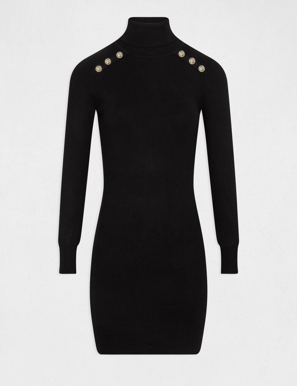 Robe pull ajust&eacute;e col roul&eacute; et boutons noir femme