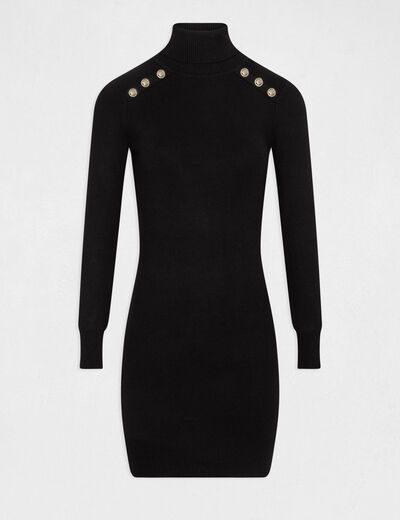 Robe pull ajust&eacute;e col roul&eacute; et boutons noir femme