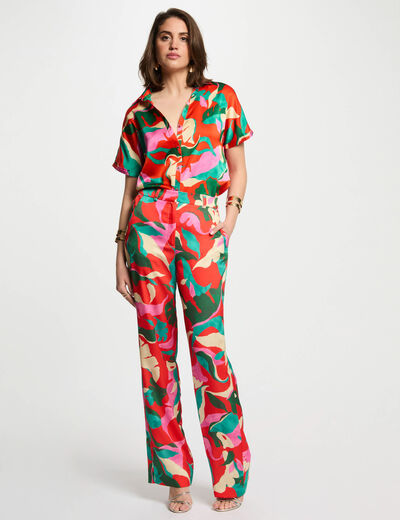 Pantalon droit imprimé multicolore femme