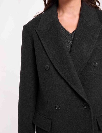 Lange mantel met reverskraag donkergrijze denim vrouw