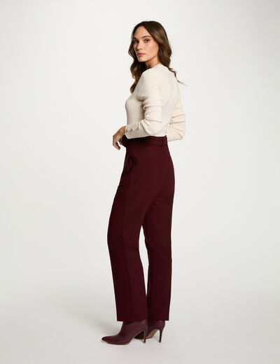 Pantalon droit taille haute prune femme