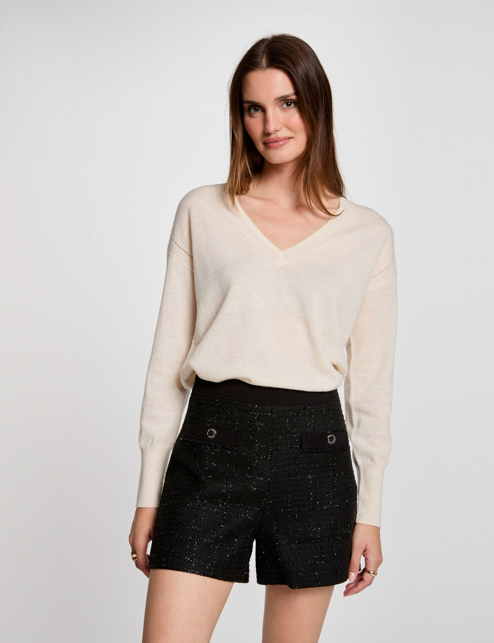 Nauwsluitende tweed short zwart vrouw
