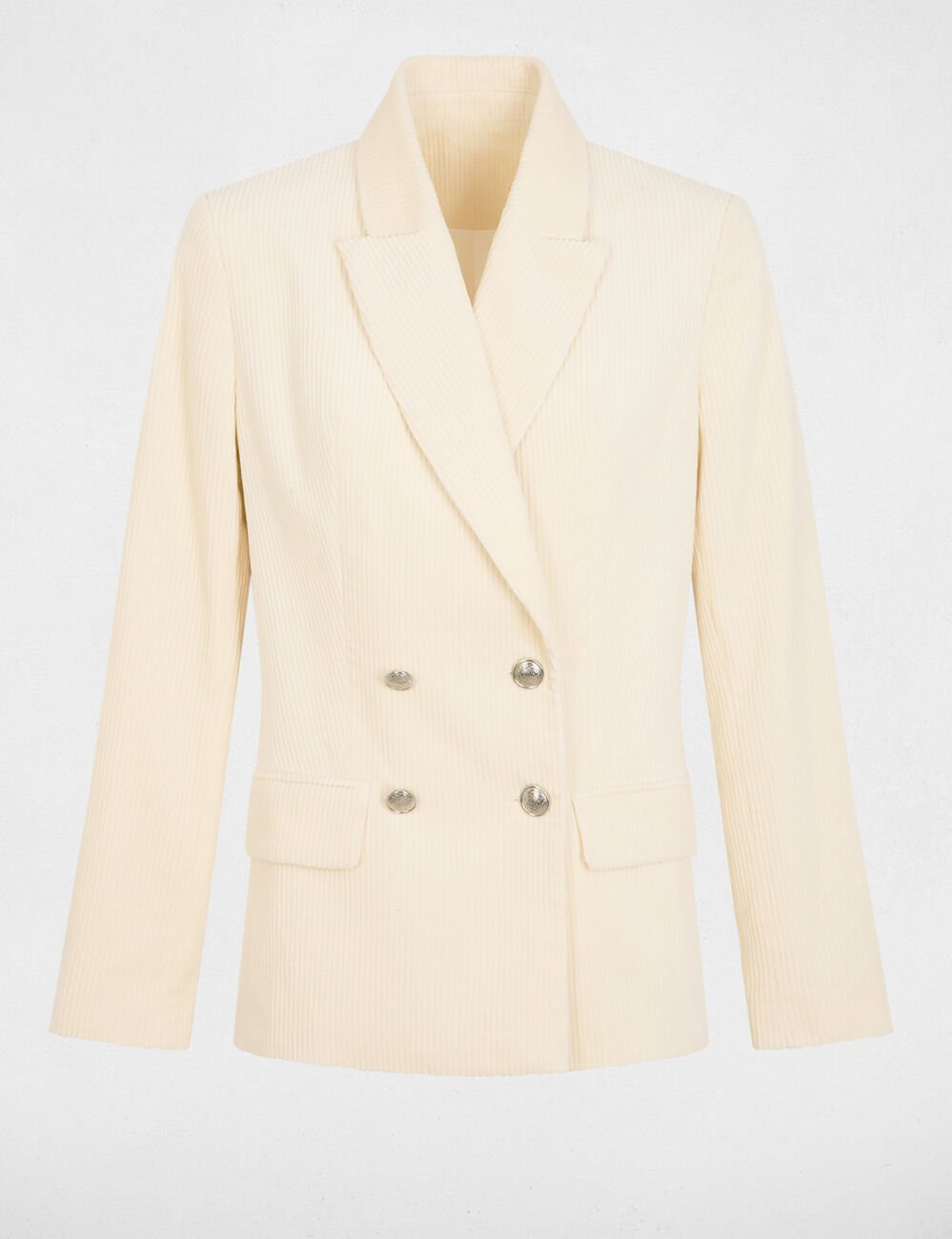 Veste velours col tailleur ecru femme