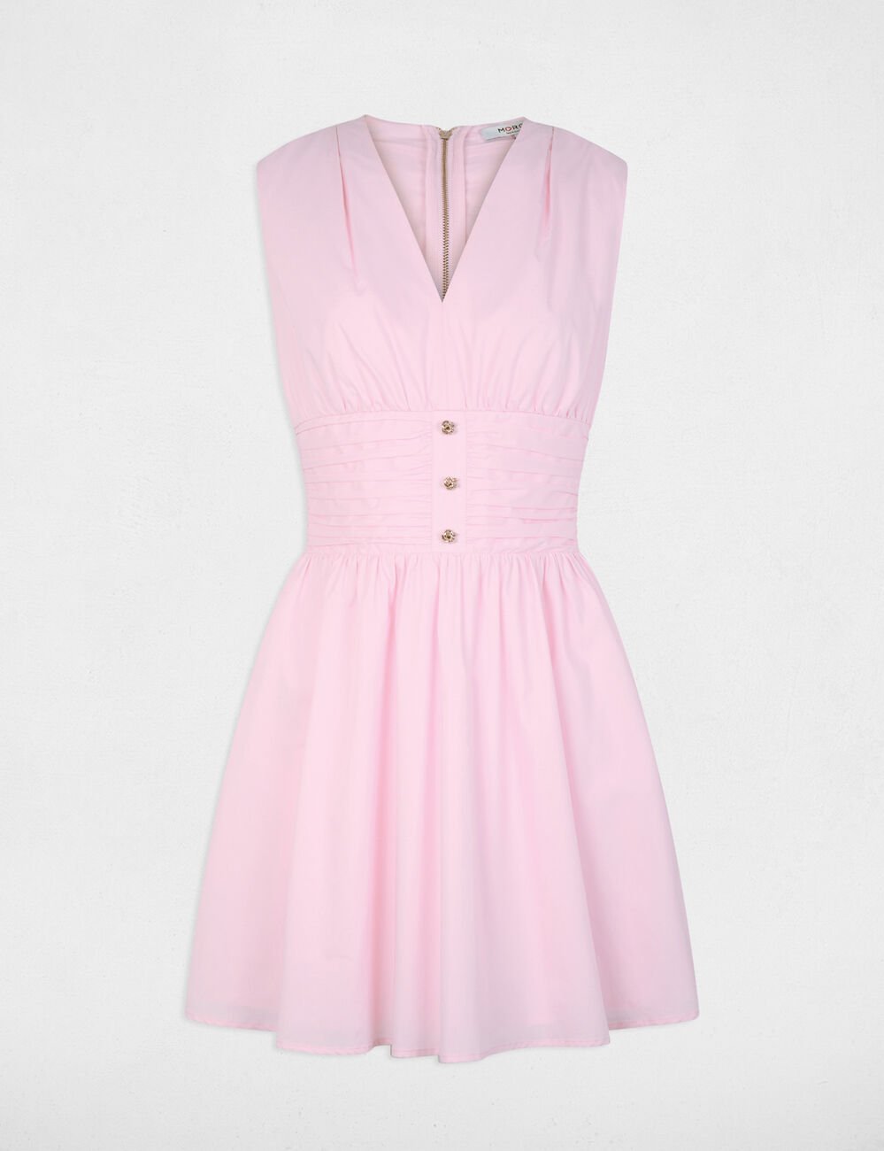 Korte jurk met V-hals roze vrouw