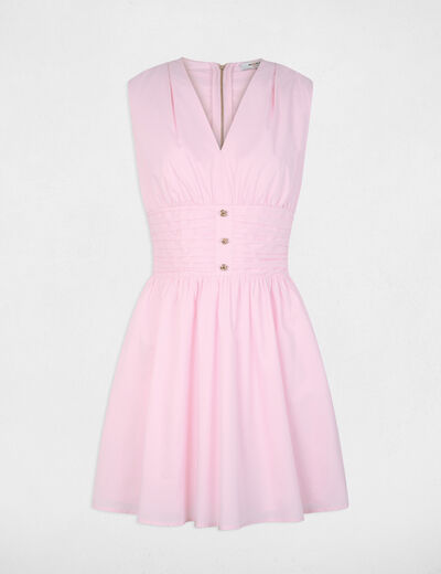 Korte jurk met V-hals roze vrouw