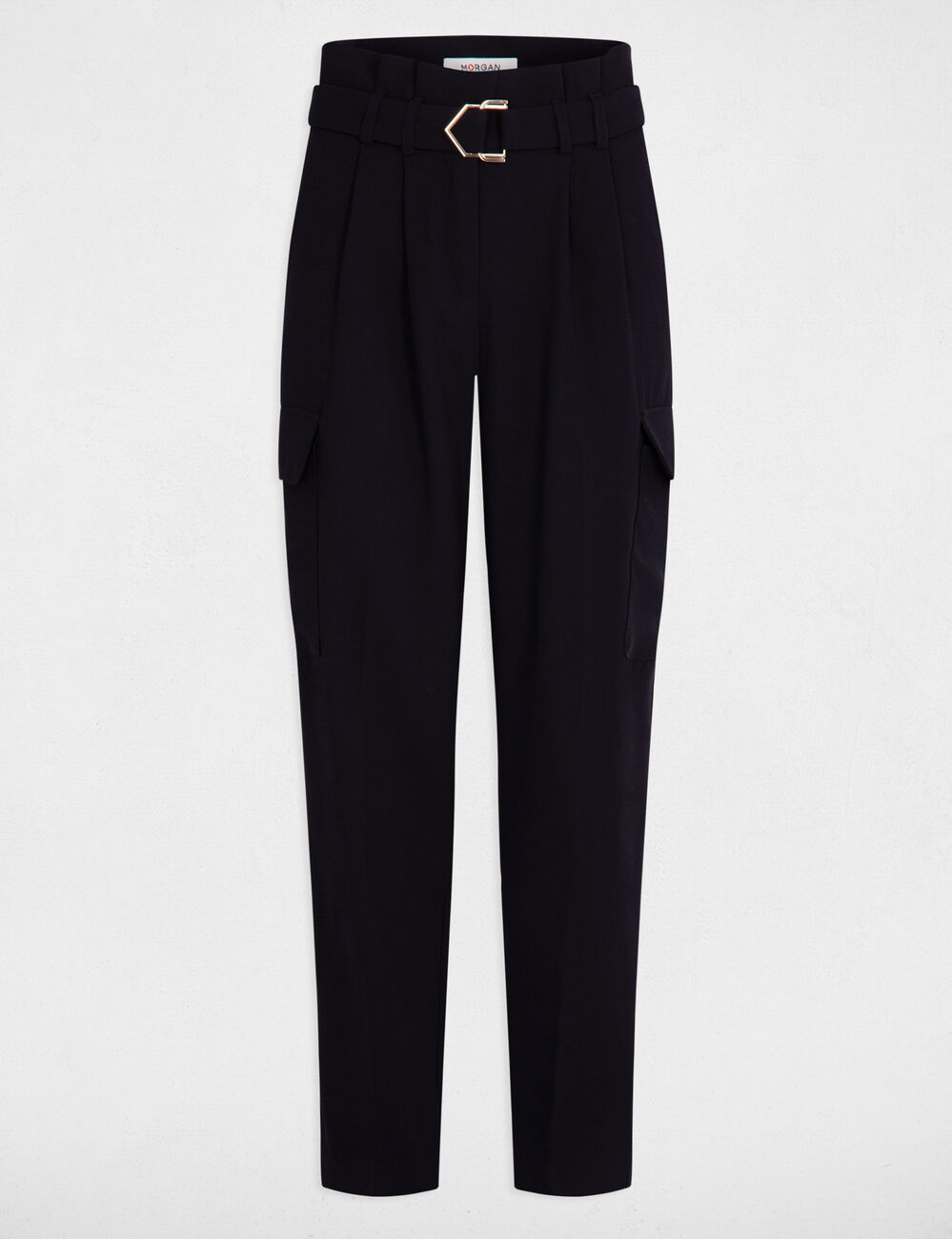 Pantalon carotte ceinturé marine femme