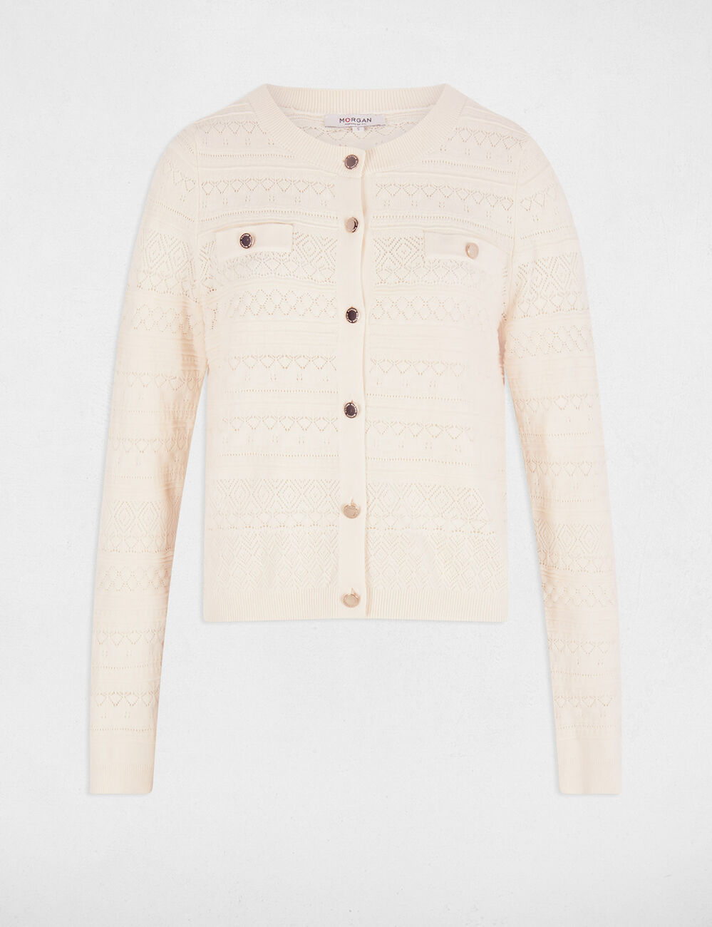 Vest met ronde hals ivoor vrouw