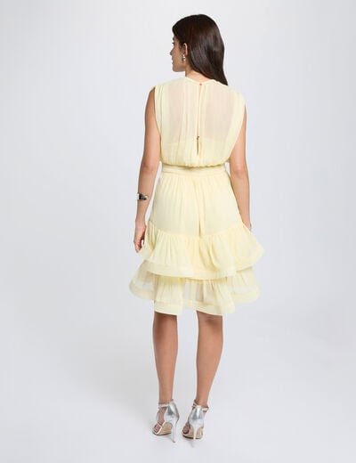 Robe courte col montant jaune pastel femme