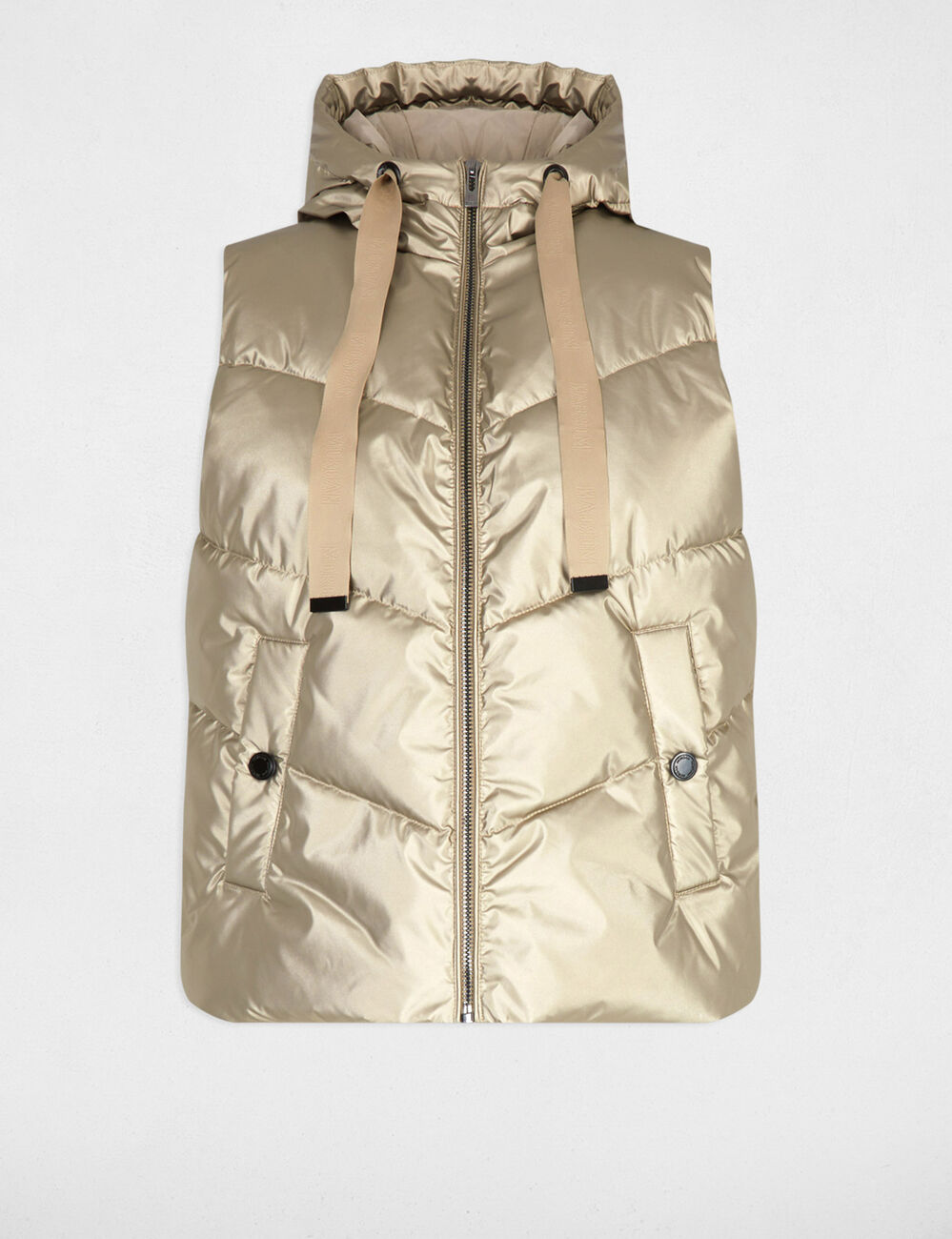 glanzende mouwloze bodywarmer goudgeel vrouw Glanzende mouwloze bodywarmer goudgeel vrouw