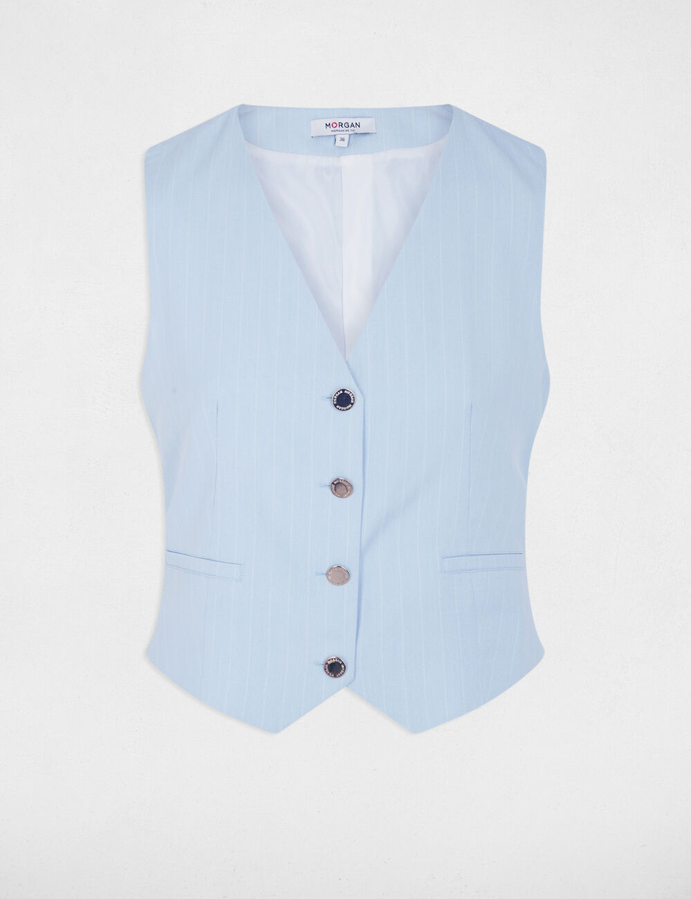 Gilet ray&eacute; col v bleu ciel femme