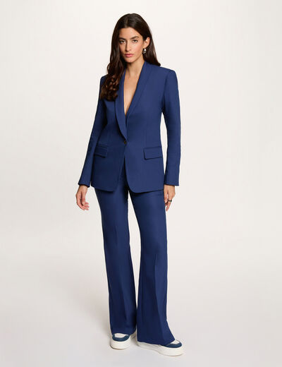 Flare broek met plooien marineblauw vrouw