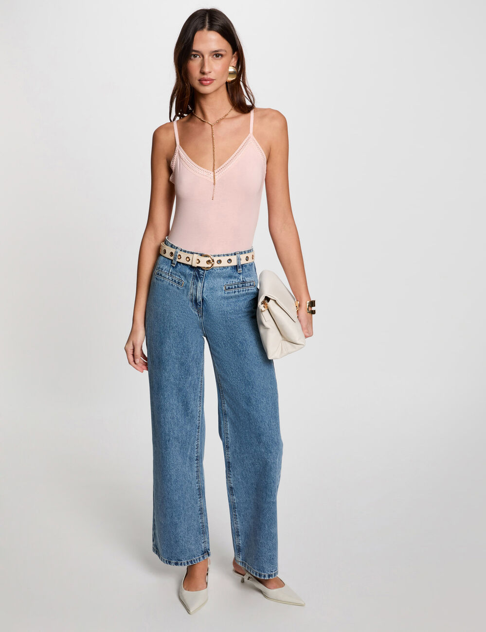 Tanktop met dunne bandjes kant ecru vrouw