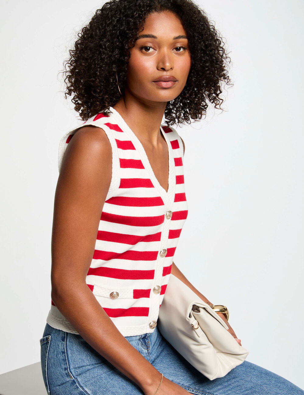 Gilet sans manches rayé blanc femme