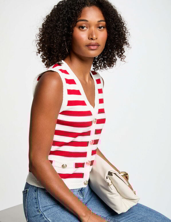 gilet sans manches raye blanc femme Gilet sans manches rayé blanc femme