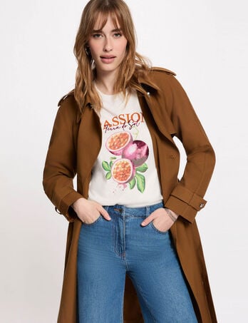 Lange trench met ceintuur camel vrouw