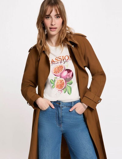 Lange trench met ceintuur camel vrouw