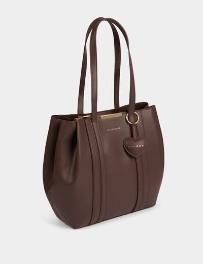 Sac cabas similicuir marron fonc&eacute; femme