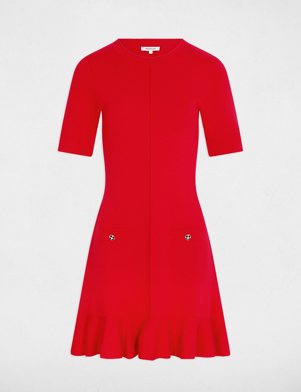 Robe tricot courte cintr&eacute;e rouge femme