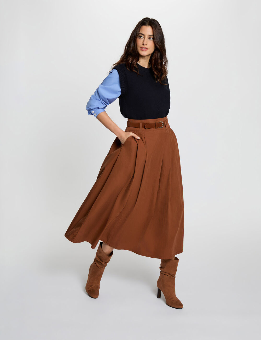 Pull ajust&eacute; col &agrave; revers bleu marine femme