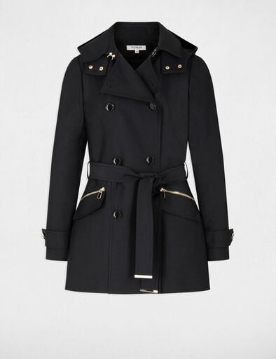 trench cintre ceinture a capuche noir femme Trench cintré ceinturé à capuche noir femme
