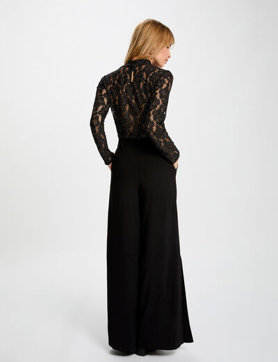 T-shirt dentelle ajouré noir femme