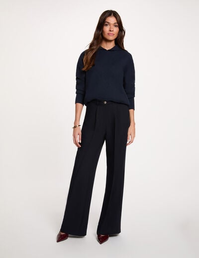 Pantalon slim taille haute bleu marine femme