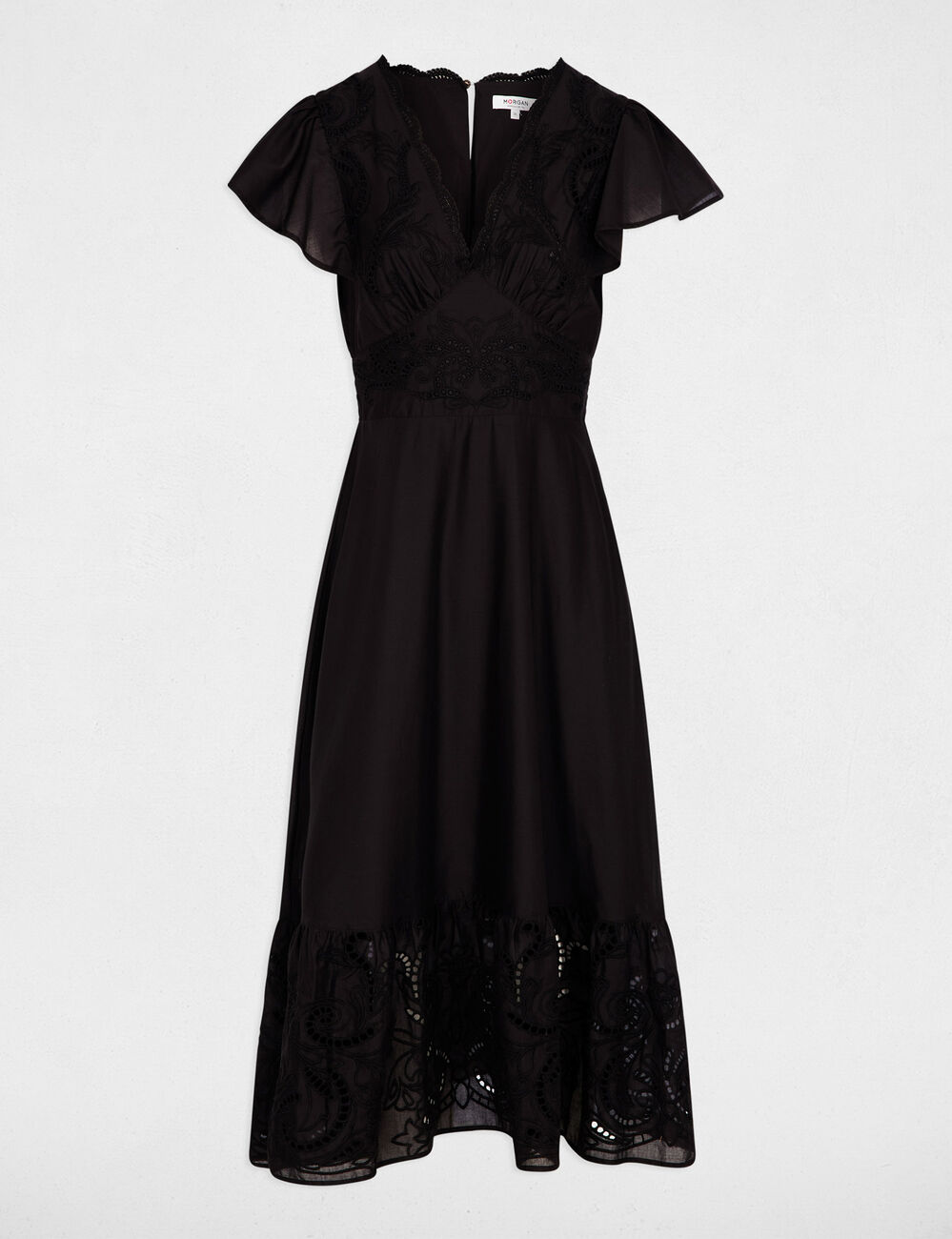 Robe longue broderie noir femme