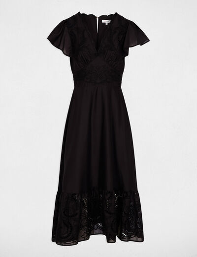 Robe longue broderie noir femme