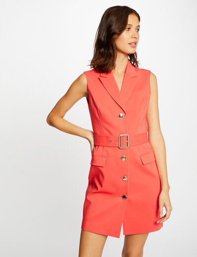 Robe droite sans manches ceintur&eacute;e rouge femme
