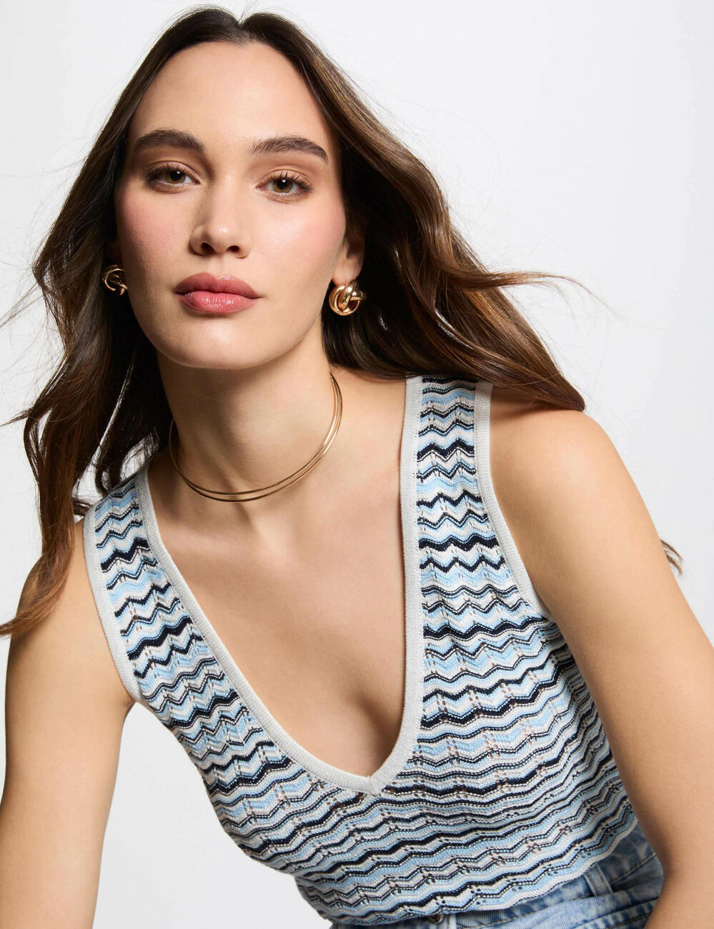 Mouwloze tricot top meerkleurig vrouw