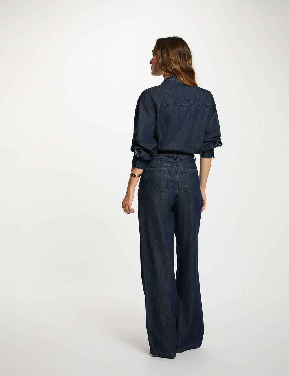 Spijkerblouse met lavallière ruw denim vrouw