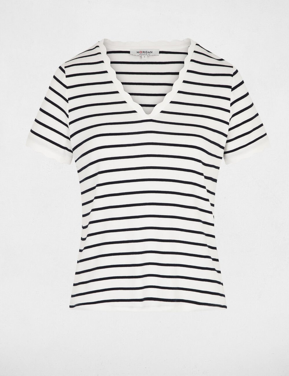 T-shirt ray&eacute; col v blanc femme