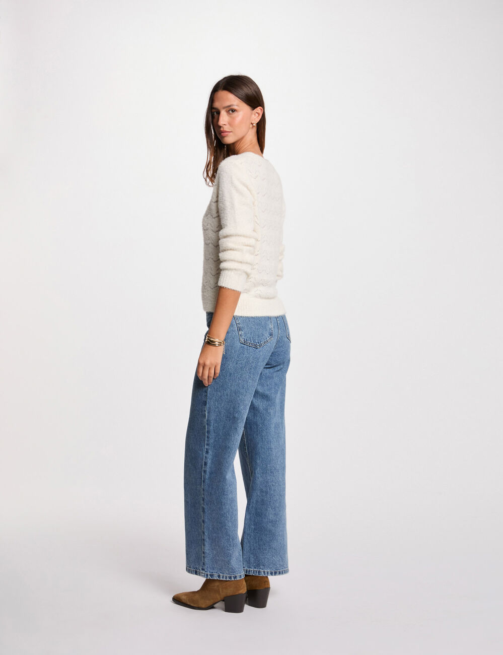 Gilet col v textur&eacute; ivoire femme