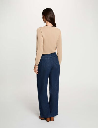 Trui met ronde hals en lange mouwen beige vrouw