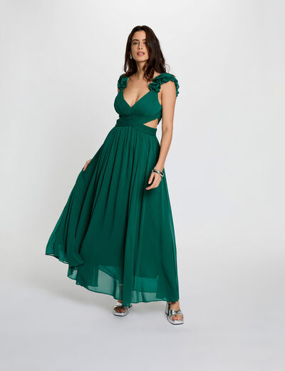 Robe longue droite fluide vert femme
