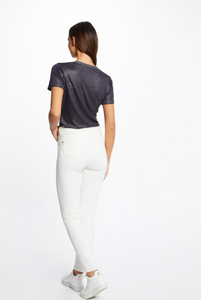 T-shirt manches courtes col en V marine femme