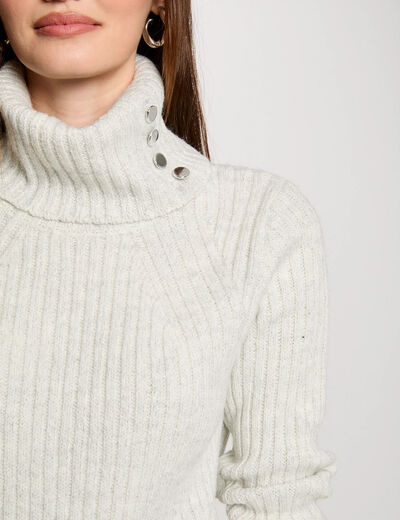 Pull col roul&eacute; &agrave; boutons gris clair femme