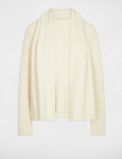 Pull col écharpe ivoire femme