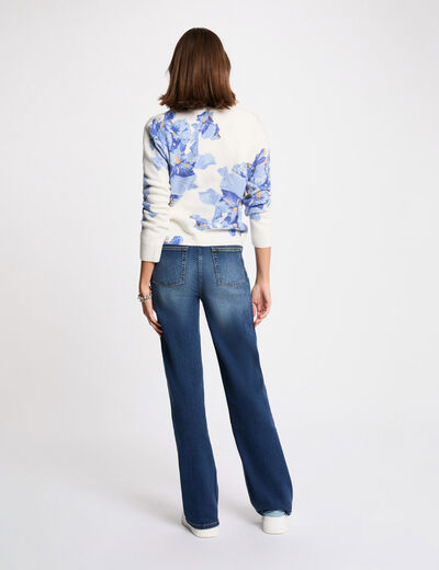Pull imprim&eacute; floral bleu ciel femme