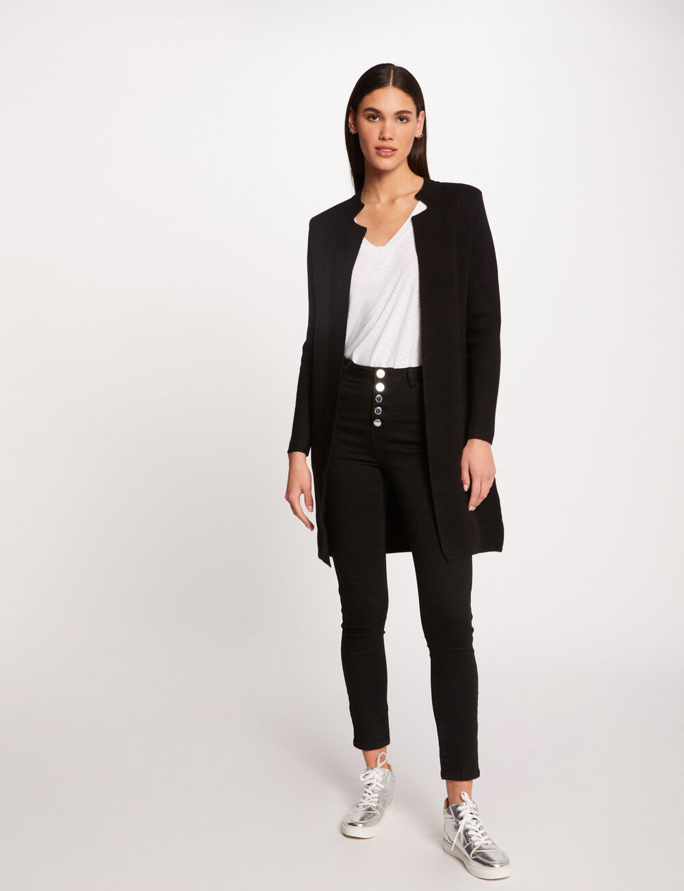 Gilet droit &agrave; col crant&eacute; gris anthracite femme