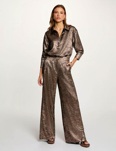 Pantalon large satiné multicolore femme