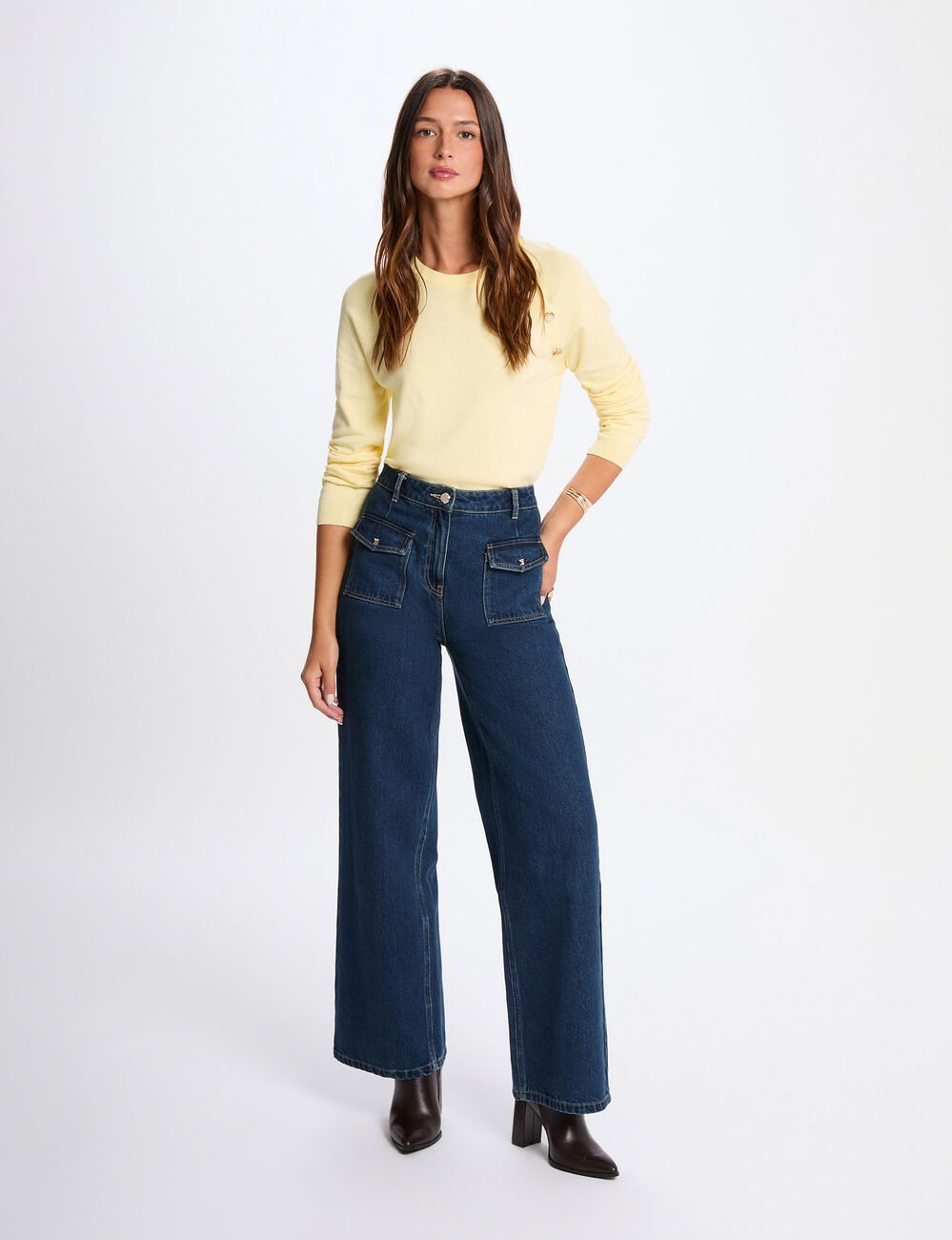 Pull fin ajusté jaune clair femme